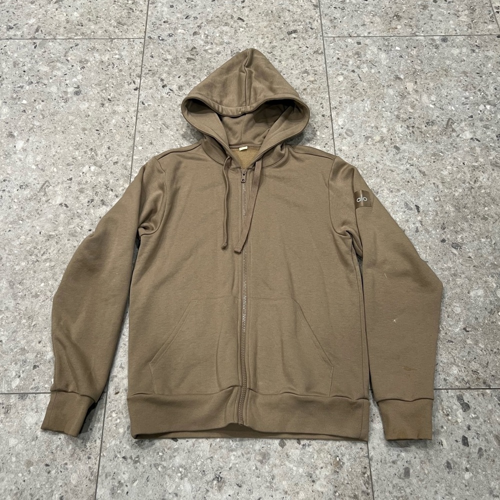 ALO Yoga Gravel Tan Full-Zip Hoodie XS